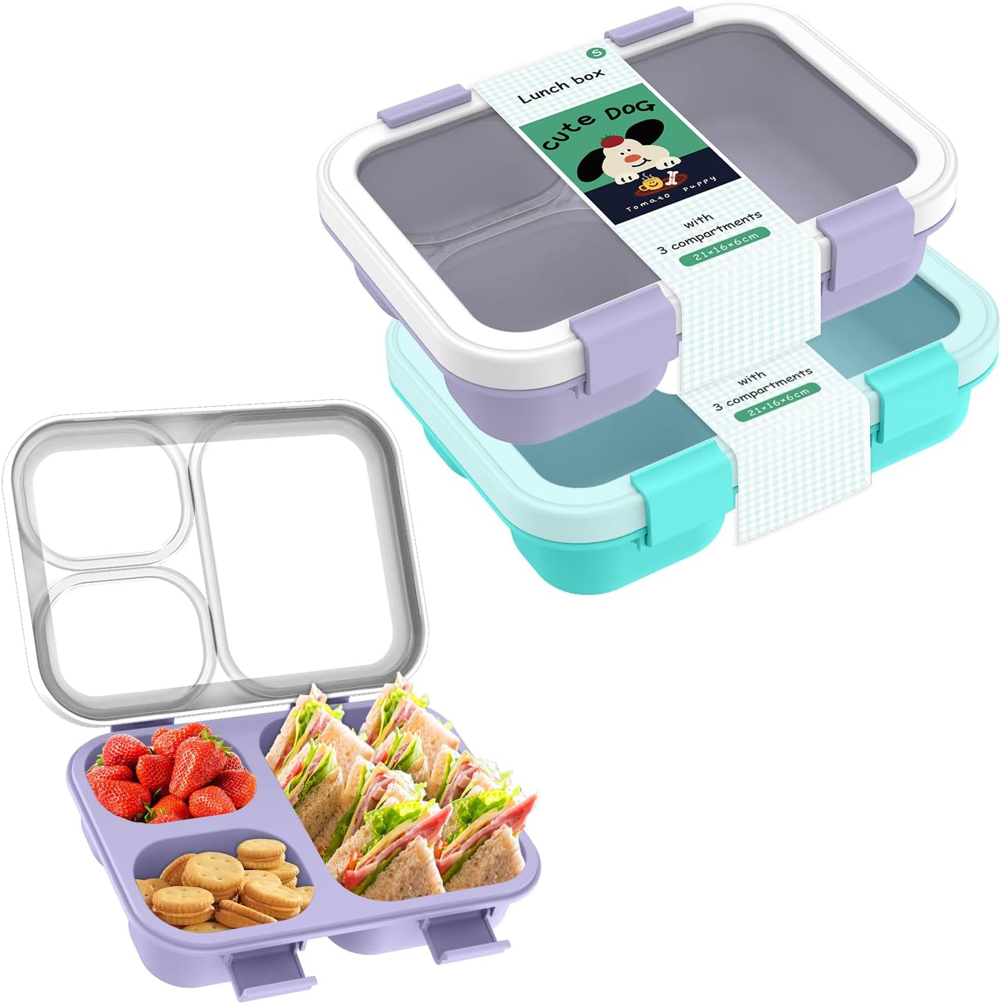 Meal Prep Jars With Lids - Lunch Box with Lids 3 Compartment
