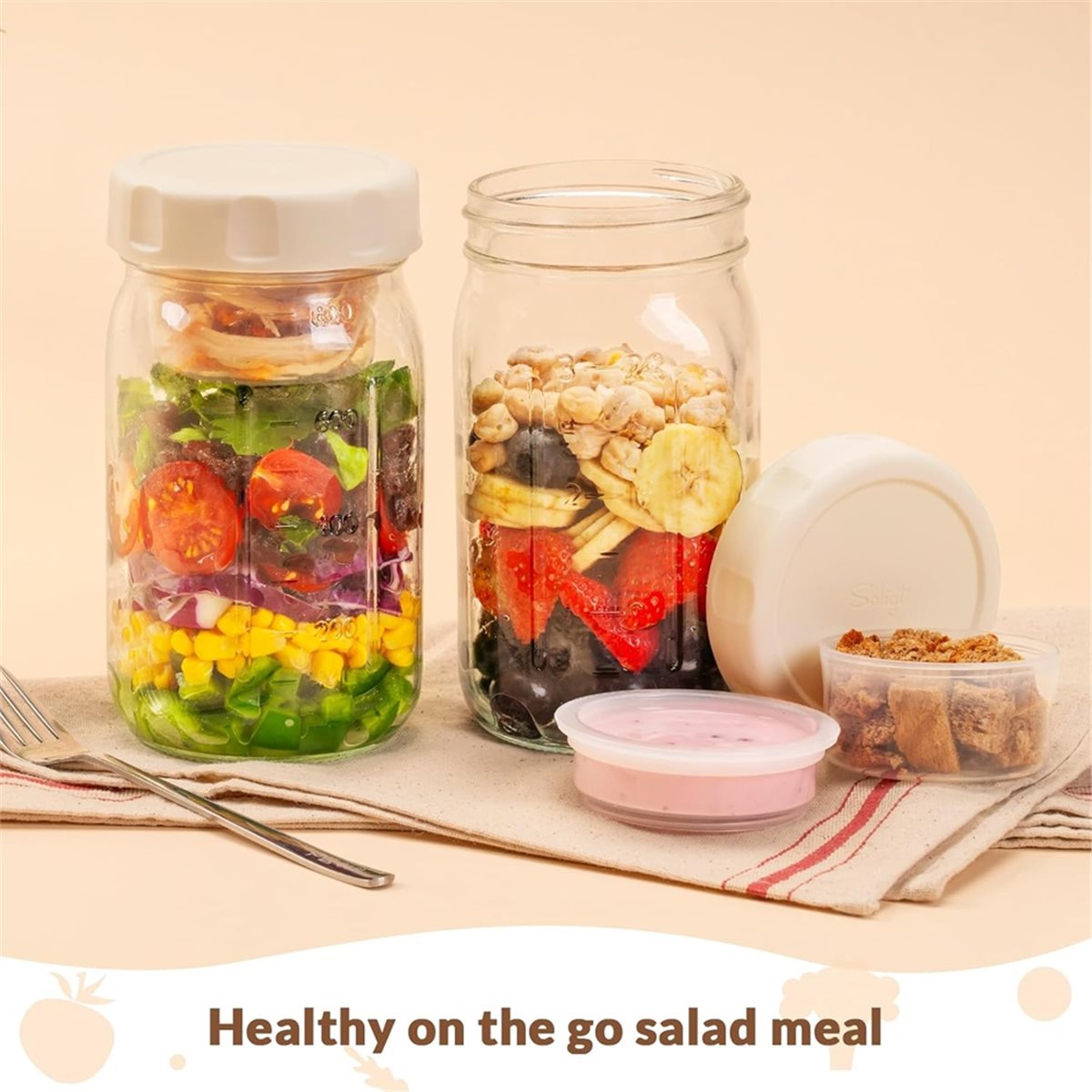 A67T NEW 4 Pack Glass Salad Ja - огляд і ціна Meal Prep Jars With Lids