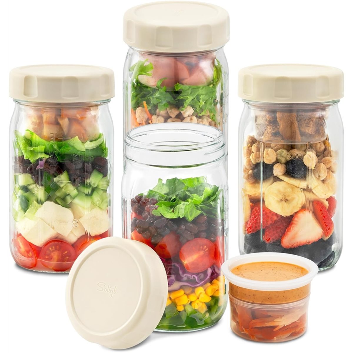 A67T NEW 4 Pack Glass Salad Ja - огляд і ціна Meal Prep Jars With Lids