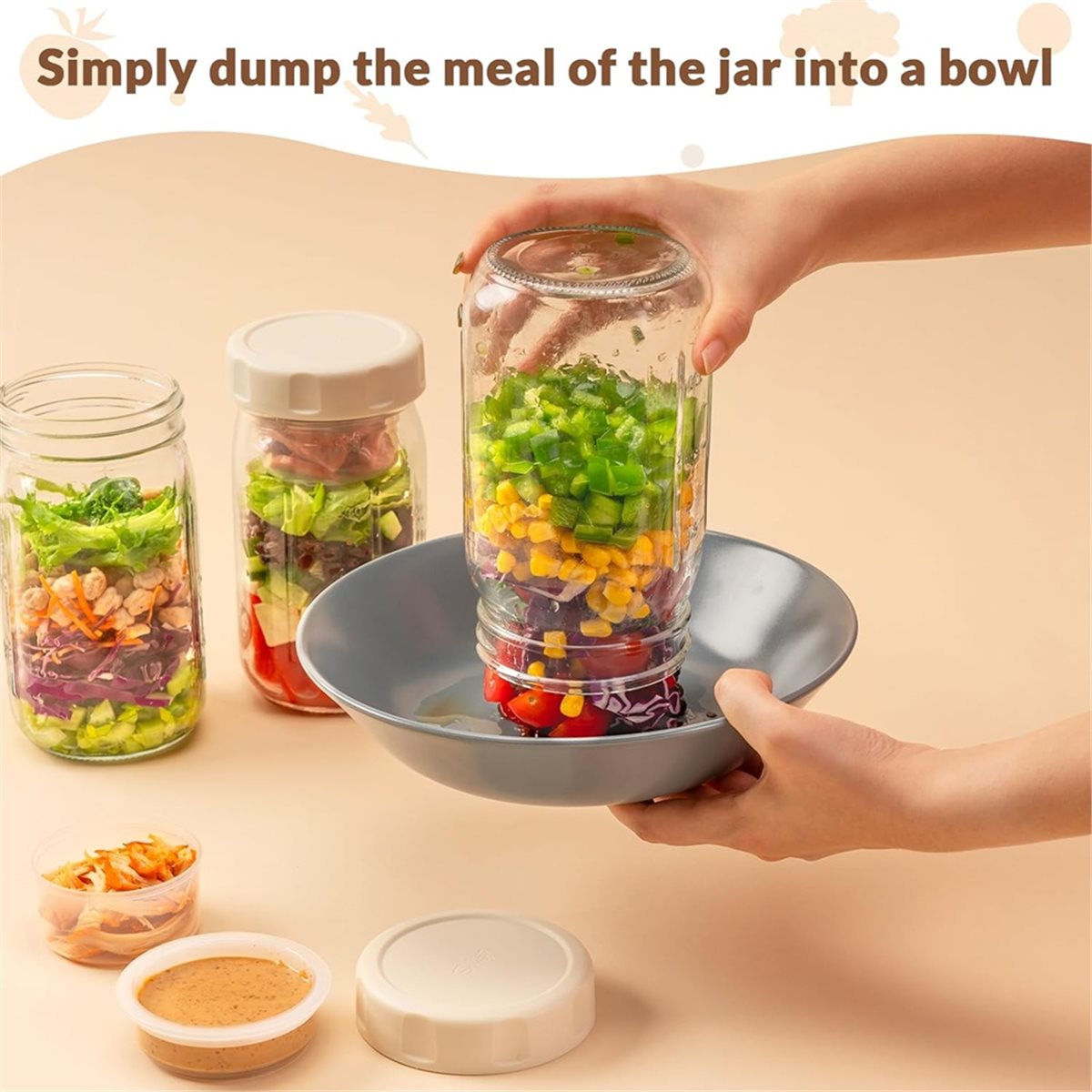 A67T NEW 4 Pack Glass Salad Ja - огляд і ціна Meal Prep Jars With Lids