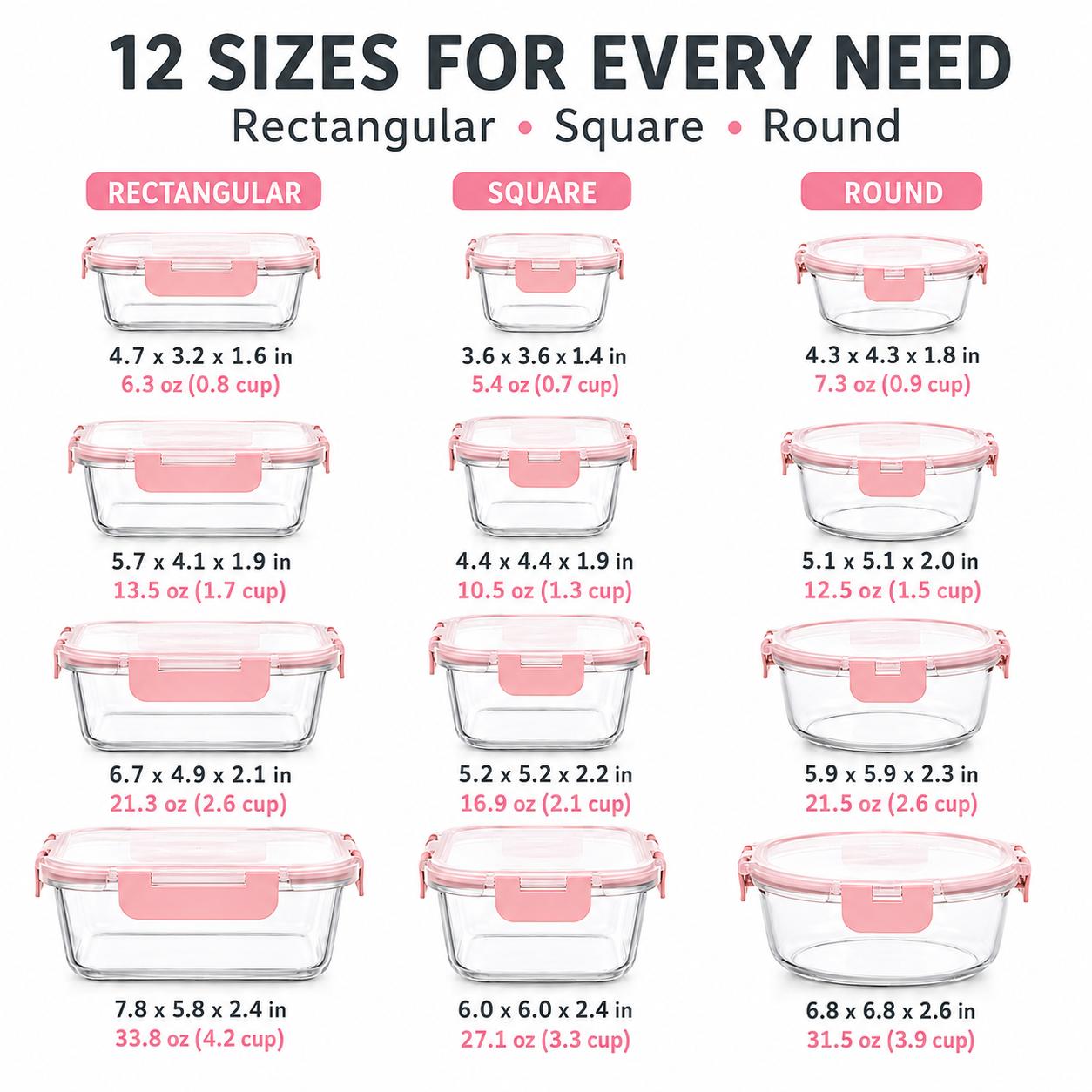 8/12Pcs Stackable Borosilicate - огляд і ціна Meal Prep Oven Safe Containers